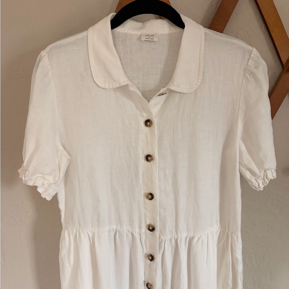 Aritzia Wilfred Naeva White Button-Down 100% Linen Dress - Picture 3 of 6